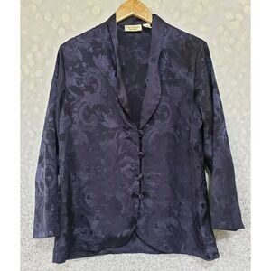 90s Victoria's Secret Gold Label Purple Satin Floral Scroll Pajama Top Sz Small